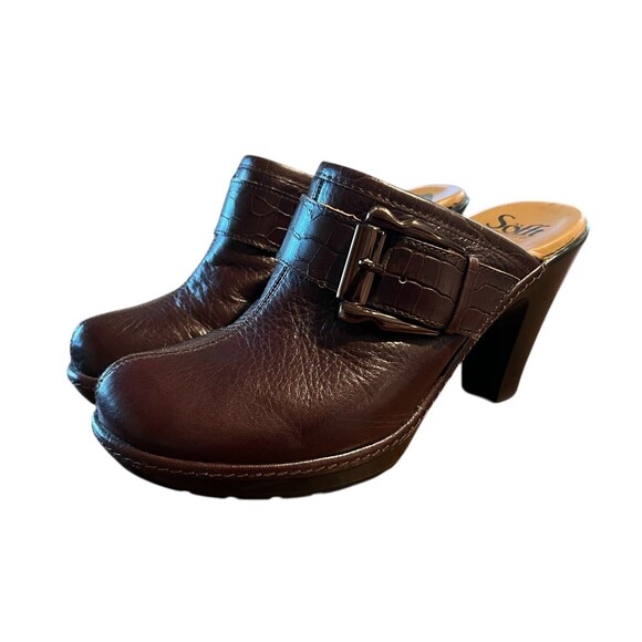 Sofft Platform Mules Clogs w Buckle Size 8.5 Dark Brown Raisin Leather Y2K - Picture 12 of 14